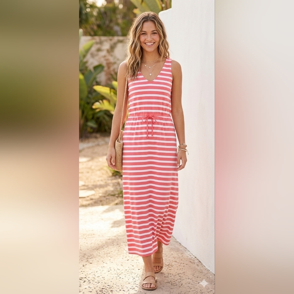 Koala Bay Red & White Striped Midi Dress | Sleeveless Vacation  Dress